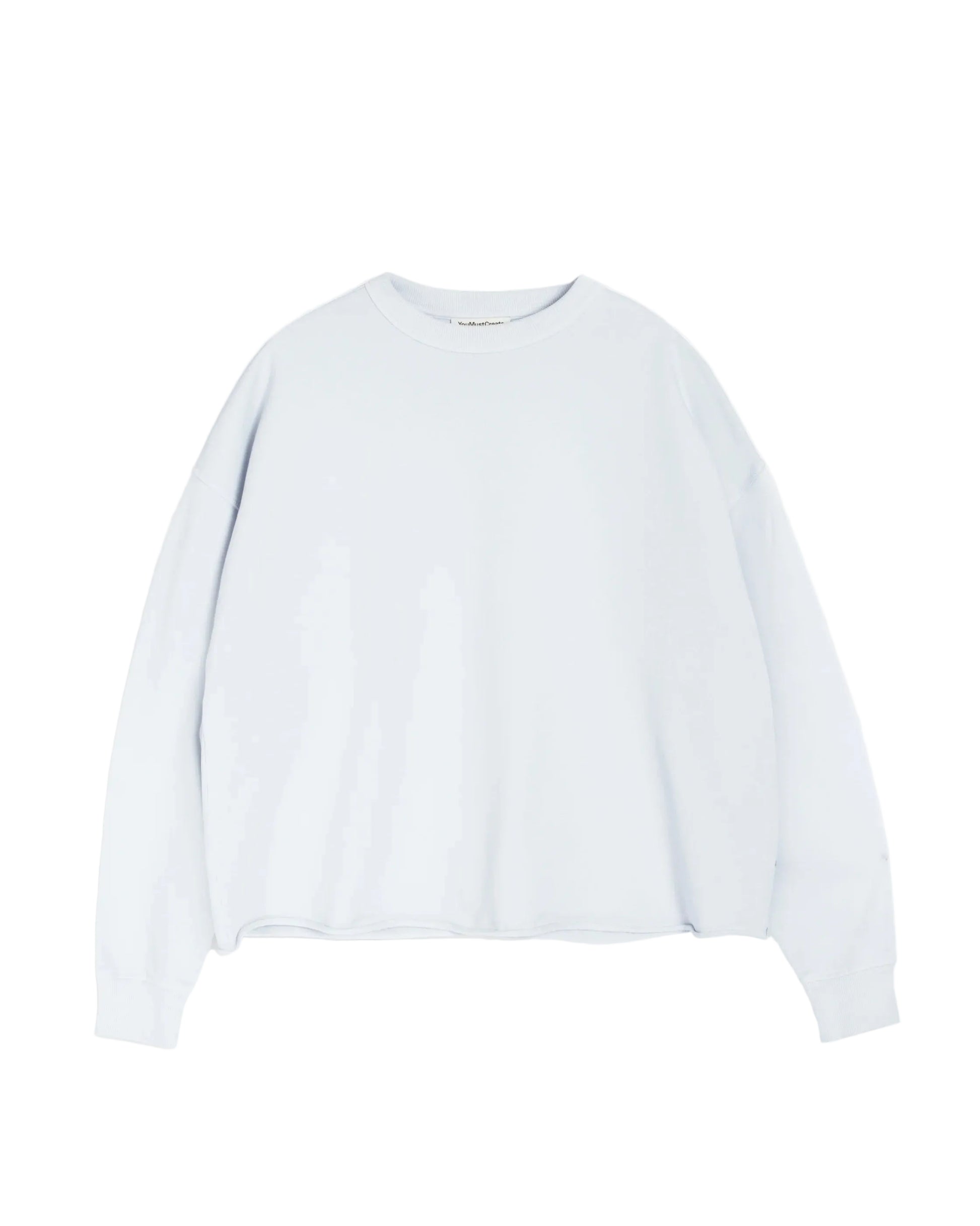 Light blue/grey You Must Create sweatshirt on a white background