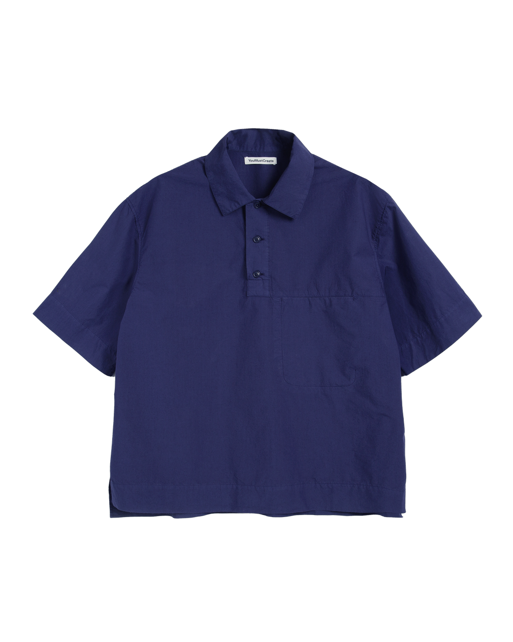 Navy blue cotton poplin polo shirt on a white background