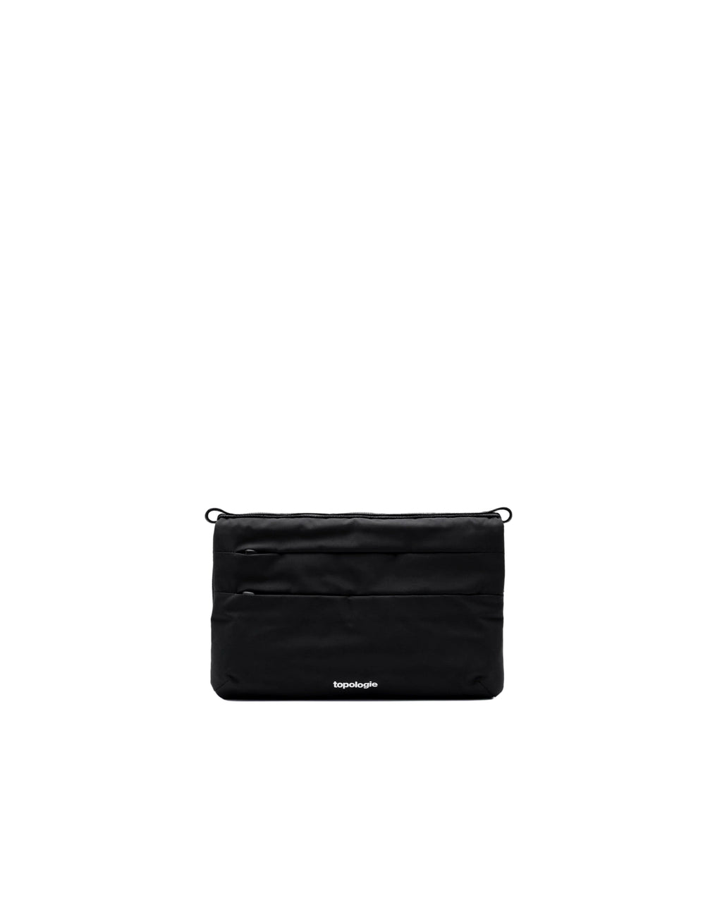 Black pouch with a brand logo on a gray background