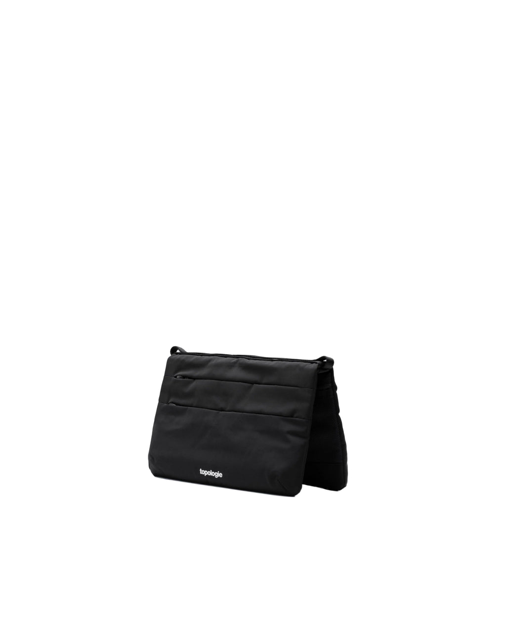 Black bag with a brand logo on a gray background