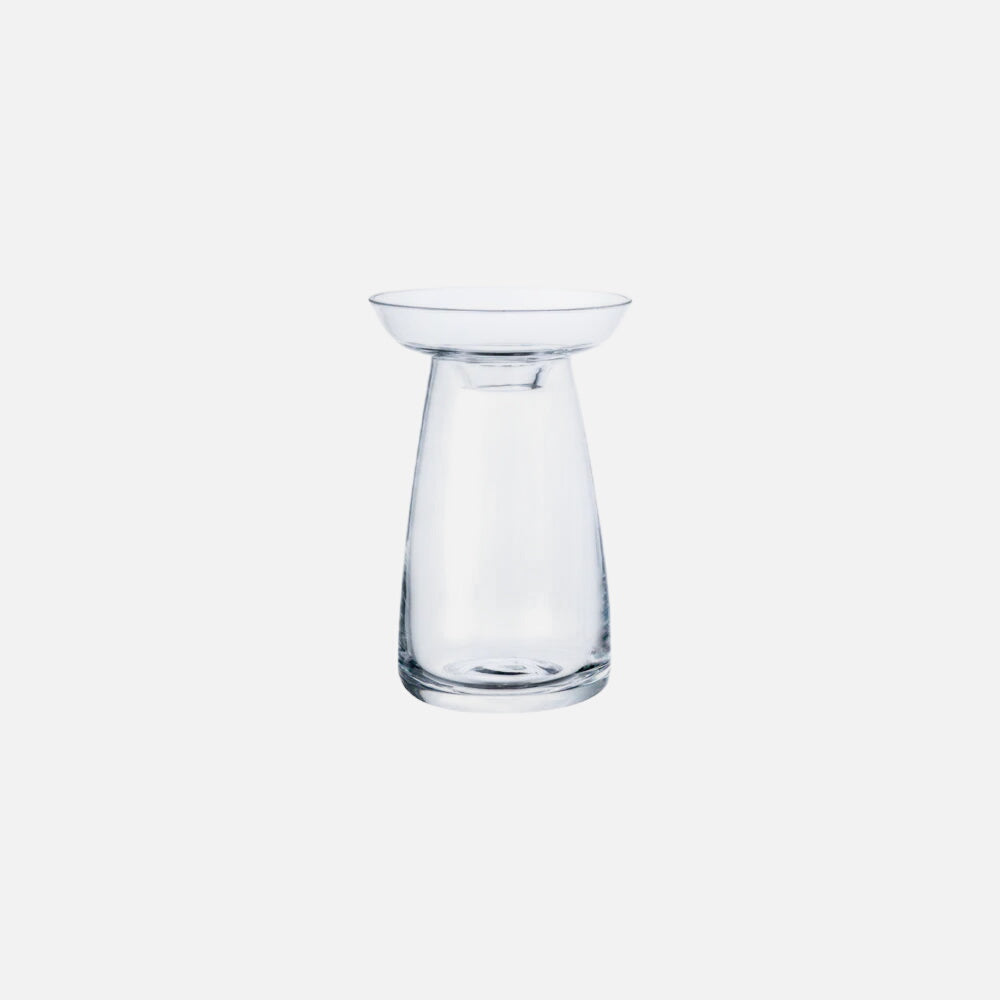 Clear glass vase on a white background