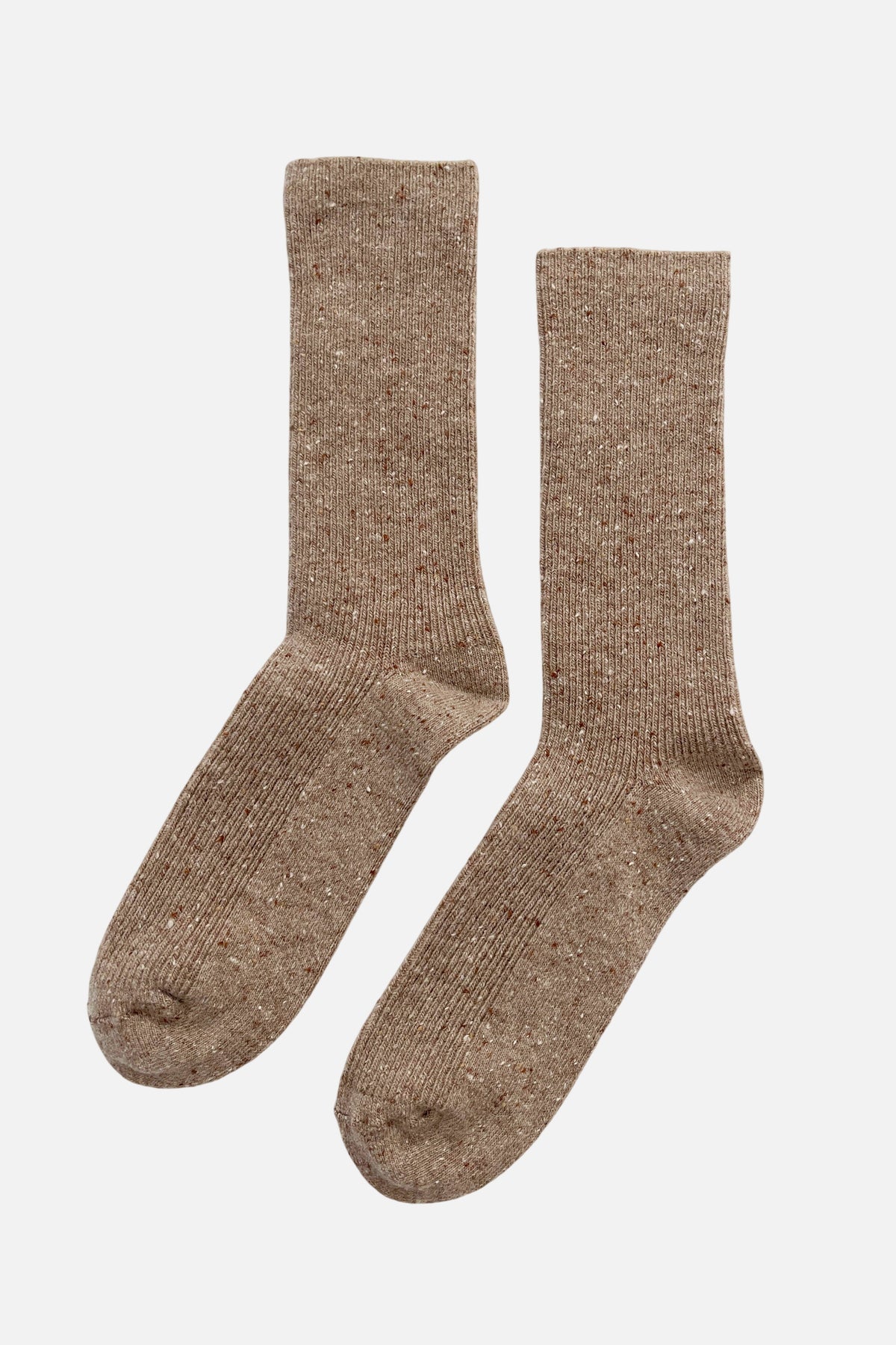 Pair of Le Bon Shoppe brown socks on a white background