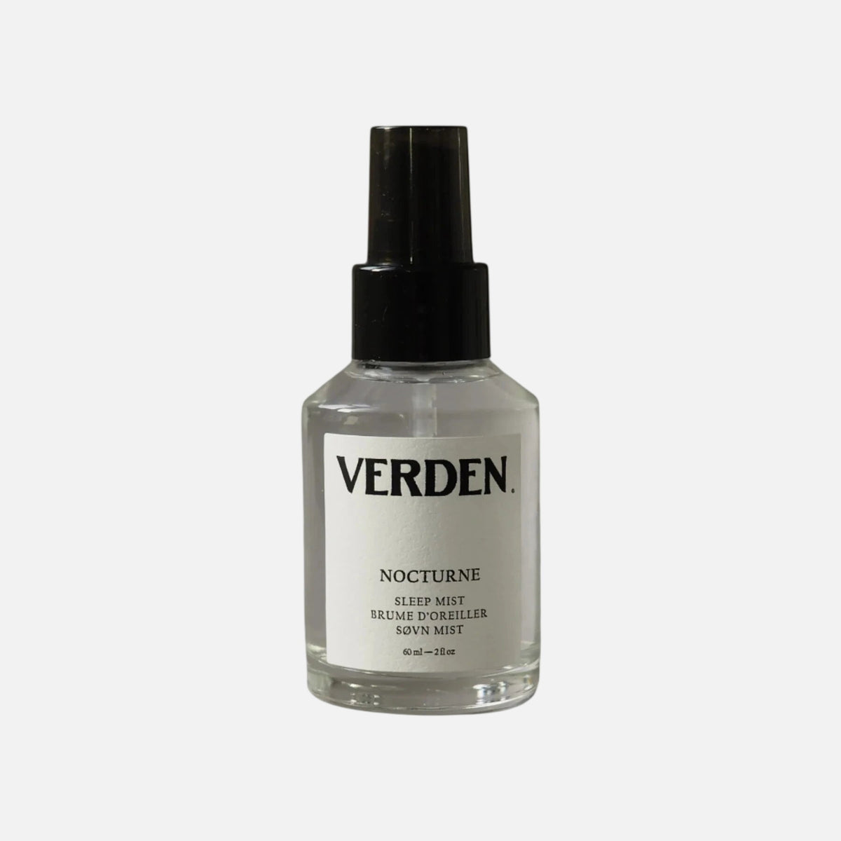 Clear spray bottle labeled 'Verden' on a gray background