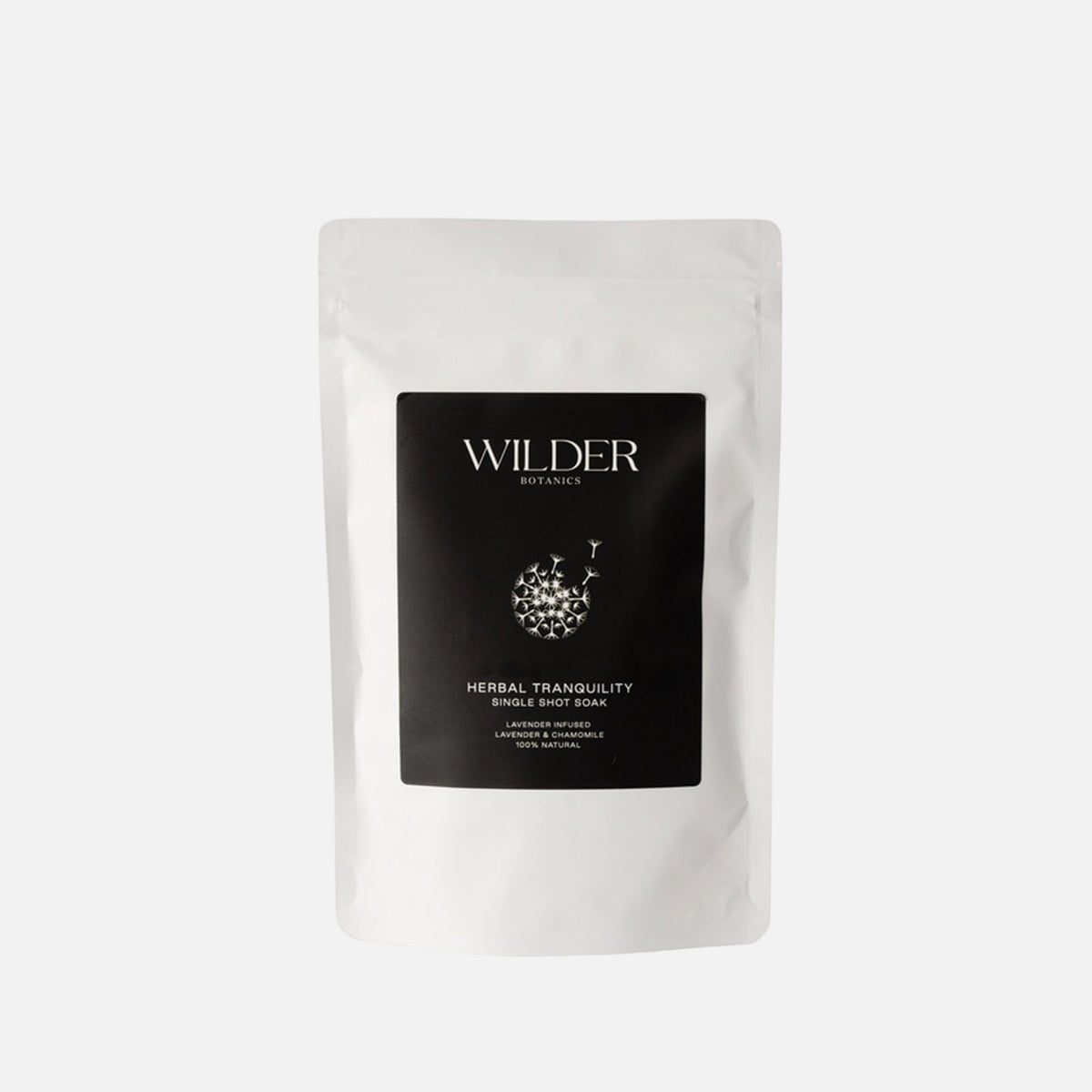 200g White pouch of Wilder Botanics Herbal Tranquility single shot bath soak 