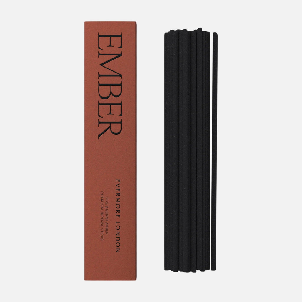 Ember incense sticks by Evermore London with a brown packaging box on a white background