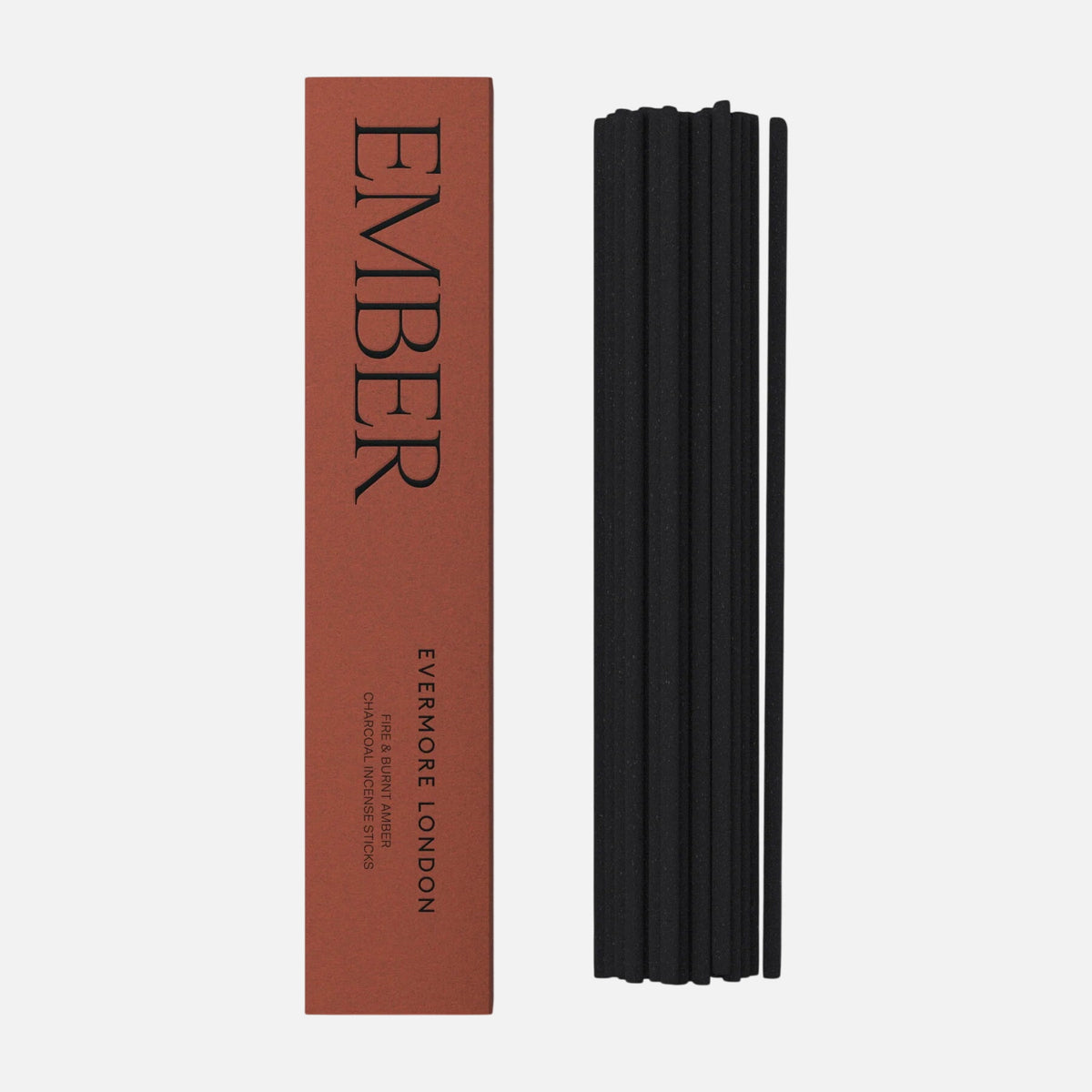 Ember incense sticks by Evermore London with a brown packaging box on a white background