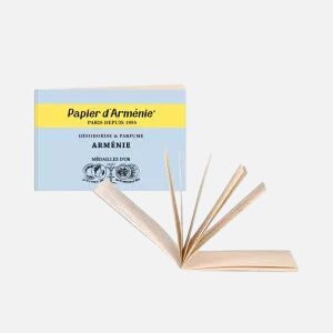 Blue Papier d'Arménie open booklet on a white background 