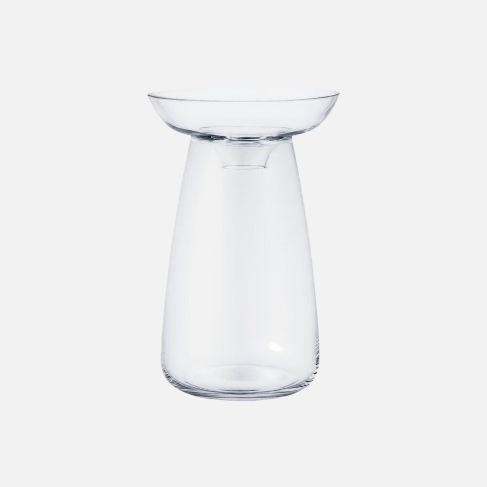 clear glass vase on a white background 