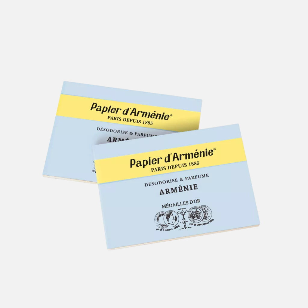Blue Papier d'Arménie booklet on a white background 