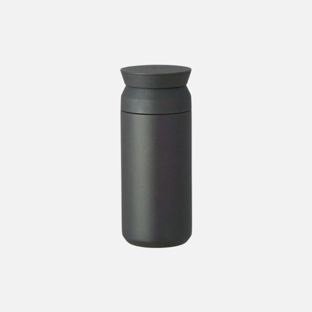 Black thermos bottle on a white background