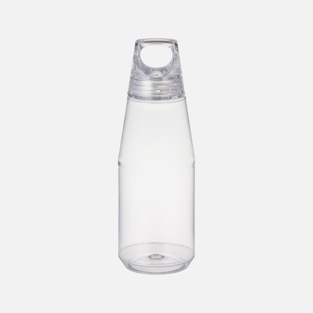 Clear plastic water bottle with a clear cap on a white background